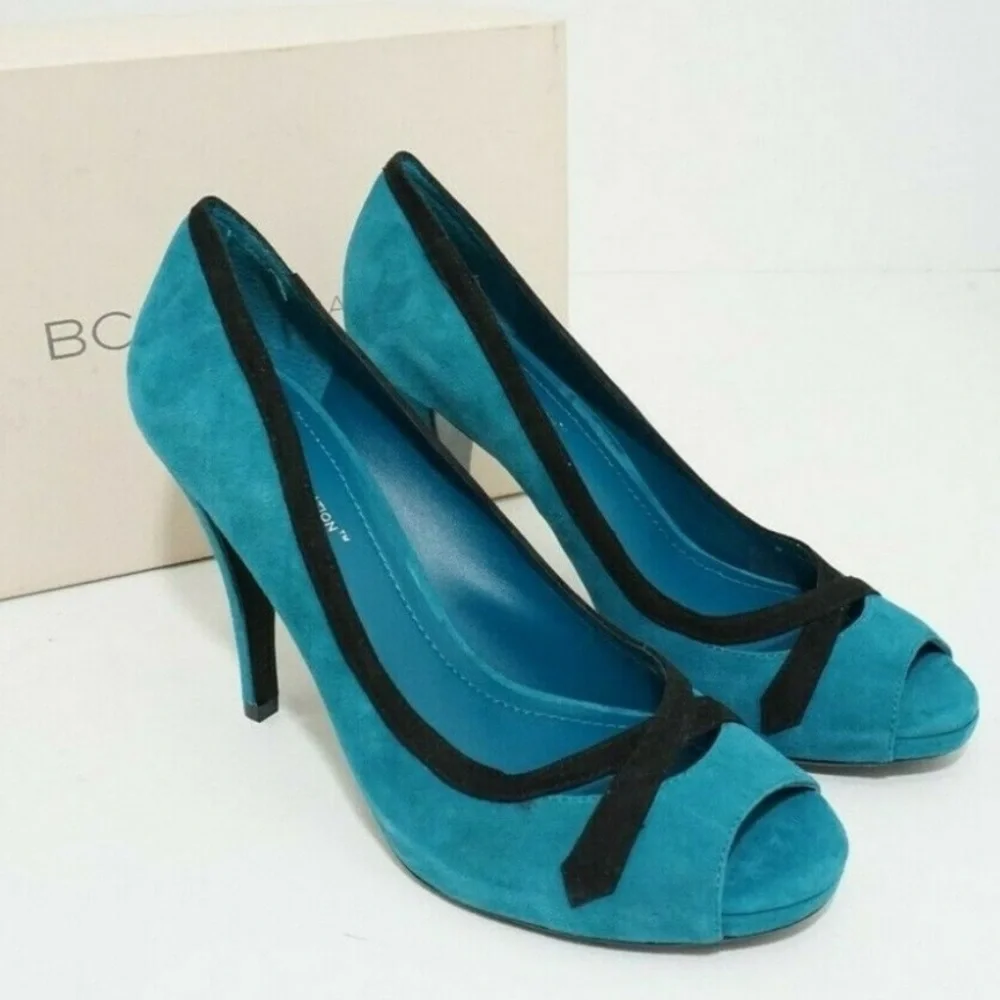 NEW ⭐️ BCBGeneration Teal/Black Kidsuede Heels - Picture 1 of 10